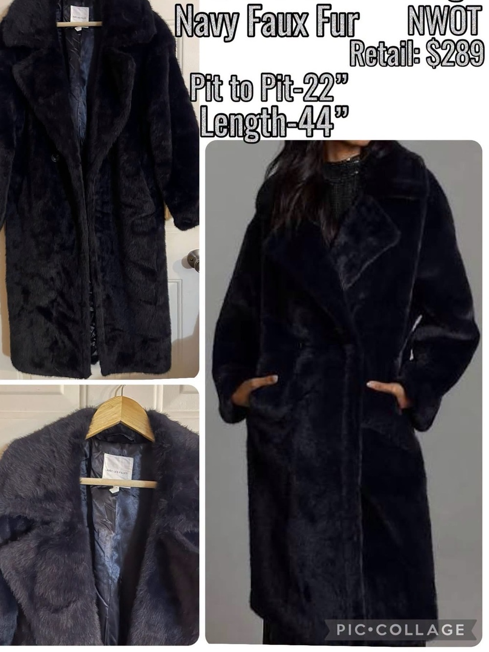 Avec Les Filles Navy Faux Fur Coat